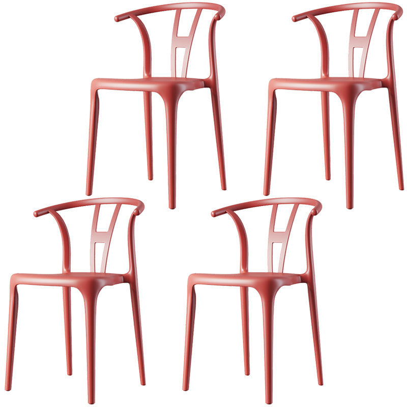 Scandinavian Plastic Dining Room Chair Slat Back Stacking Side Chair Red 4 Piece Set Clearhalo 'Dining Chairs' 'Dining Tables & Seating' 'dining_chair' 'furn' 'furn_dining_chair' 'Furniture' 'furniture_dining_chair' 'Kitchen & Dining Furniture' 4854579