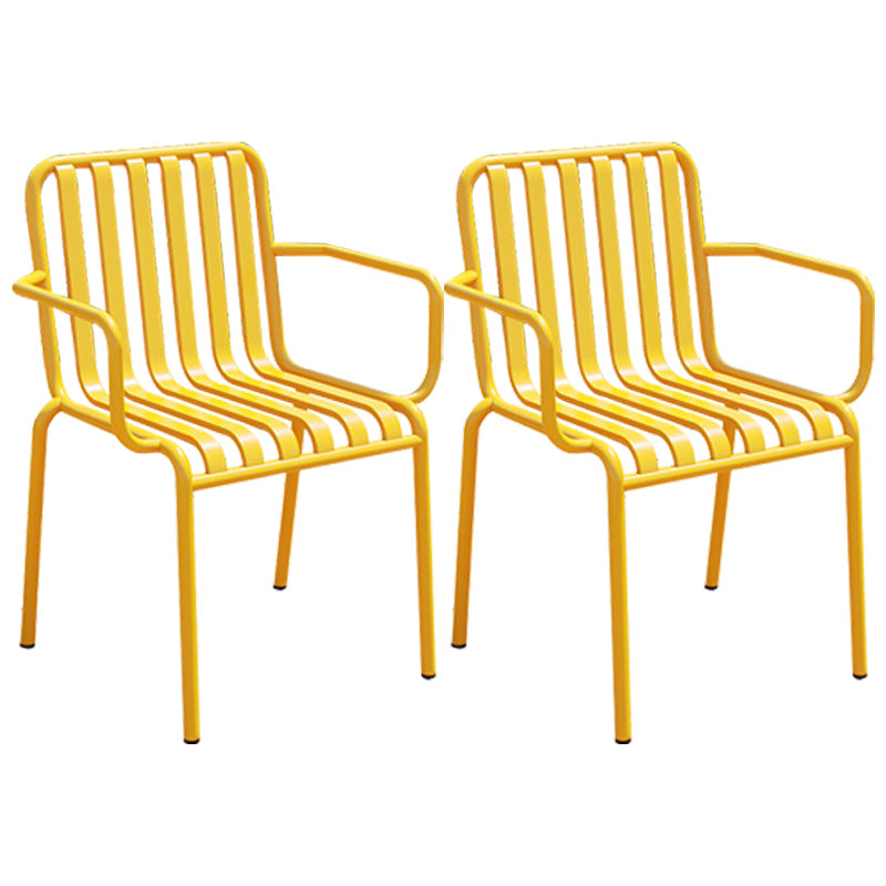 Glam Metal Kitchen and Patio Dining Side Chair Slat Back Arm Chair Yellow 2 Piece Set Clearhalo 'Dining Chairs' 'Dining Tables & Seating' 'dining_chair' 'furn' 'furn_dining_chair' 'Furniture' 'furniture_dining_chair' 'Kitchen & Dining Furniture' 4854610