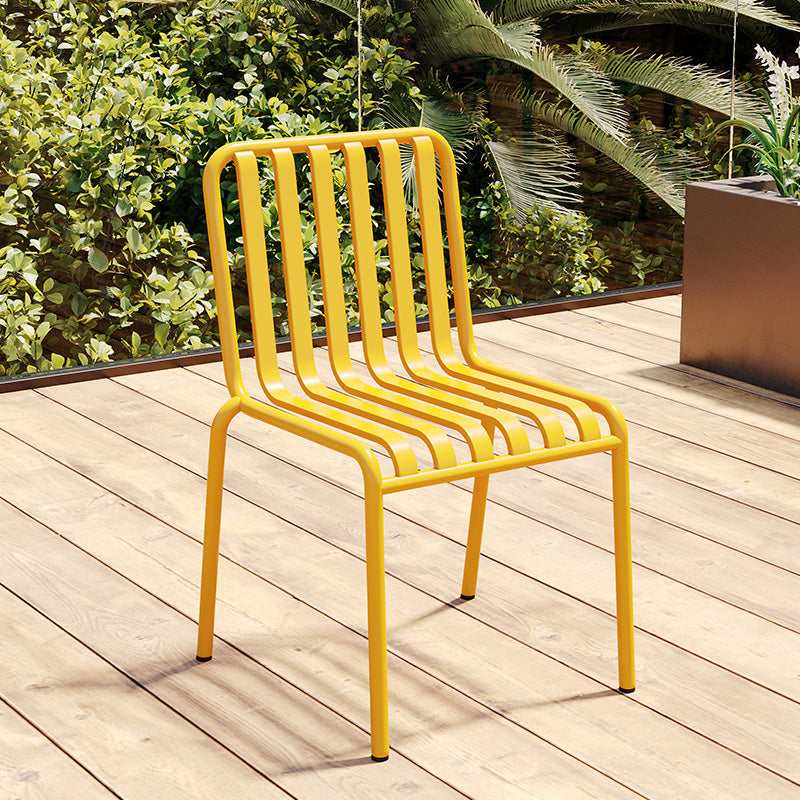 Glam Metal Kitchen and Patio Dining Side Chair Slat Back Arm Chair Light Yellow 1 Piece Clearhalo 'Dining Chairs' 'Dining Tables & Seating' 'dining_chair' 'furn' 'furn_dining_chair' 'Furniture' 'furniture_dining_chair' 'Kitchen & Dining Furniture' 4854612