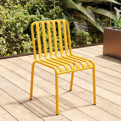 Glam Metal Kitchen and Patio Dining Side Chair Slat Back Arm Chair Light Yellow 1 Piece Clearhalo 'Dining Chairs' 'Dining Tables & Seating' 'dining_chair' 'furn' 'furn_dining_chair' 'Furniture' 'furniture_dining_chair' 'Kitchen & Dining Furniture' 4854612