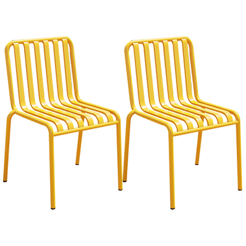 Glam Metal Kitchen and Patio Dining Side Chair Slat Back Arm Chair Light Yellow 2 Piece Set Clearhalo 'Dining Chairs' 'Dining Tables & Seating' 'dining_chair' 'furn' 'furn_dining_chair' 'Furniture' 'furniture_dining_chair' 'Kitchen & Dining Furniture' 4854613