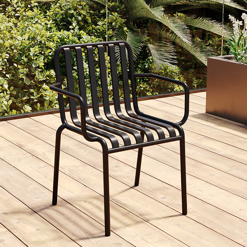 Glam Metal Kitchen and Patio Dining Side Chair Slat Back Arm Chair Black 1 Piece Clearhalo 'Dining Chairs' 'Dining Tables & Seating' 'dining_chair' 'furn' 'furn_dining_chair' 'Furniture' 'furniture_dining_chair' 'Kitchen & Dining Furniture' 4854615