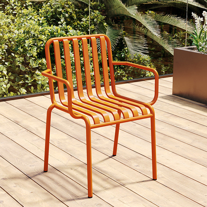 Glam Metal Kitchen and Patio Dining Side Chair Slat Back Arm Chair Light Orange 1 Piece Clearhalo 'Dining Chairs' 'Dining Tables & Seating' 'dining_chair' 'furn' 'furn_dining_chair' 'Furniture' 'furniture_dining_chair' 'Kitchen & Dining Furniture' 4854624