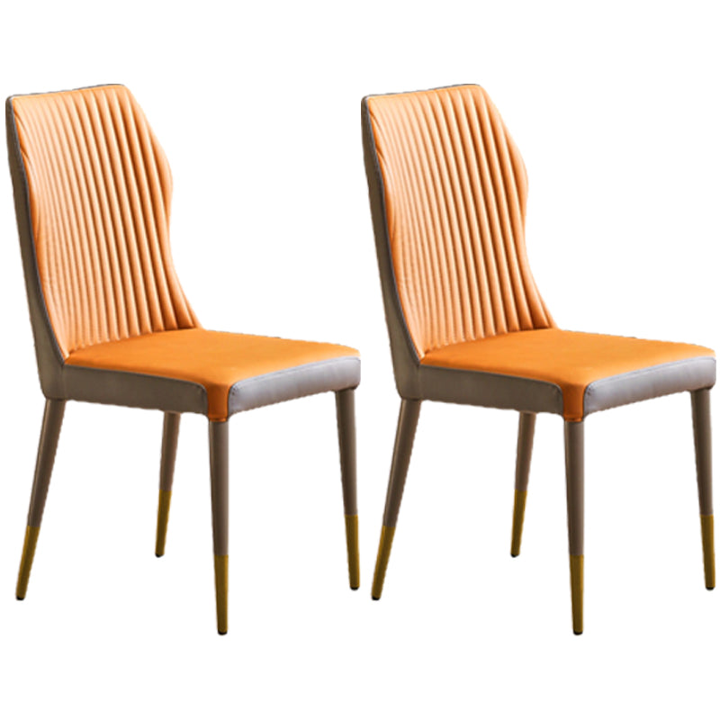Glam Style Armless Chair Wood Wingback Parsons Chair for Kitchen 16.9"x18.8"x35.8" Orange 2 Piece Set Brass Gold Clearhalo 'Dining Chairs' 'Dining Tables & Seating' 'dining_chair' 'furn' 'furn_dining_chair' 'Furniture' 'furniture_dining_chair' 'Kitchen & Dining Furniture' 4854633