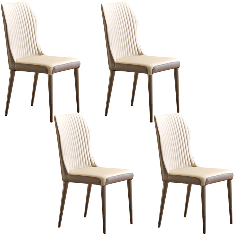 Glam Style Armless Chair Wood Wingback Parsons Chair for Kitchen 16.9"x18.8"x35.8" Off-White 4 Piece Set Brass Gold Clearhalo 'Dining Chairs' 'Dining Tables & Seating' 'dining_chair' 'furn' 'furn_dining_chair' 'Furniture' 'furniture_dining_chair' 'Kitchen & Dining Furniture' 4854646