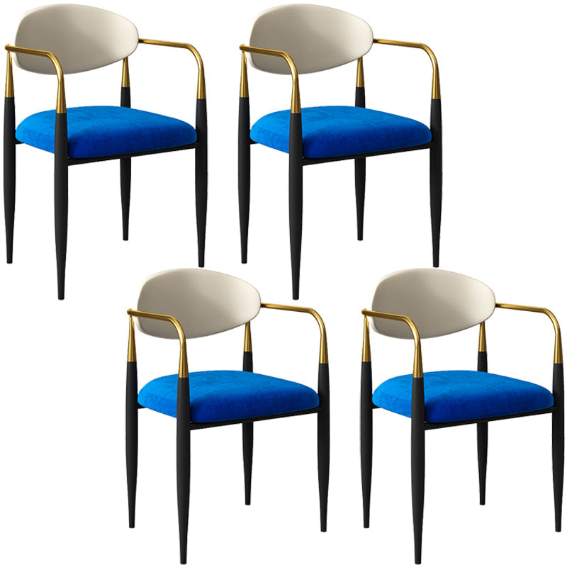 Glam Metal Home Dining Arm Chair Open Back Dining Room Chair in Black Black White Blue 4 Piece Set Clearhalo 'Dining Chairs' 'Dining Tables & Seating' 'dining_chair' 'furn' 'furn_dining_chair' 'Furniture' 'furniture_dining_chair' 'Kitchen & Dining Furniture' 4854656