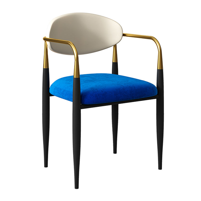 Glam Metal Home Dining Arm Chair Open Back Dining Room Chair in Black Black White Blue 1 Piece Clearhalo 'Dining Chairs' 'Dining Tables & Seating' 'dining_chair' 'furn' 'furn_dining_chair' 'Furniture' 'furniture_dining_chair' 'Kitchen & Dining Furniture' 4854657