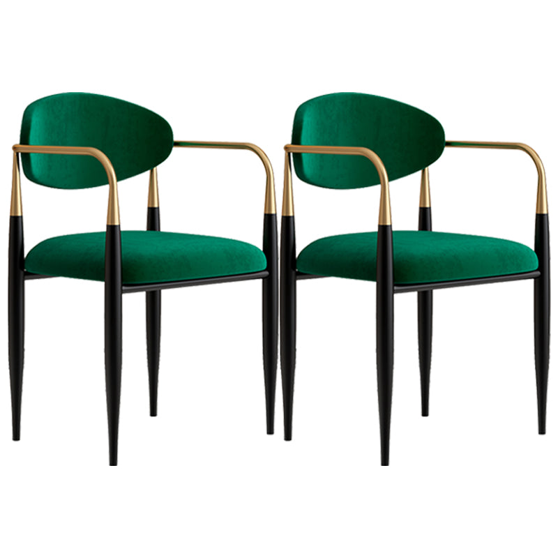Glam Metal Home Dining Arm Chair Open Back Dining Room Chair in Black Blackish Green 2 Piece Set Clearhalo 'Dining Chairs' 'Dining Tables & Seating' 'dining_chair' 'furn' 'furn_dining_chair' 'Furniture' 'furniture_dining_chair' 'Kitchen & Dining Furniture' 4854665