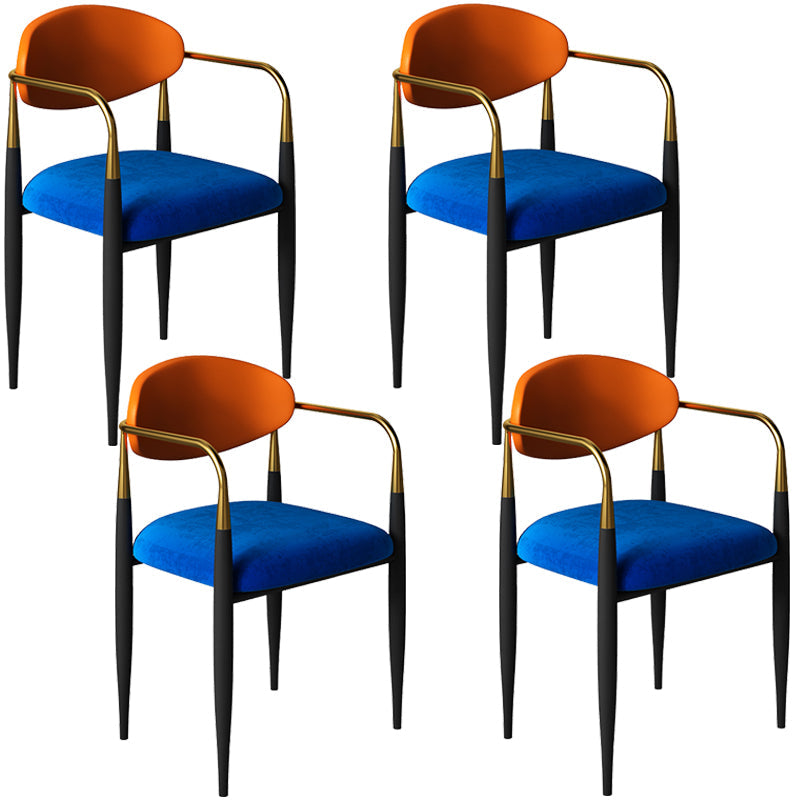 Glam Metal Home Dining Arm Chair Open Back Dining Room Chair in Black Orange Blue 4 Piece Set Clearhalo 'Dining Chairs' 'Dining Tables & Seating' 'dining_chair' 'furn' 'furn_dining_chair' 'Furniture' 'furniture_dining_chair' 'Kitchen & Dining Furniture' 4854667