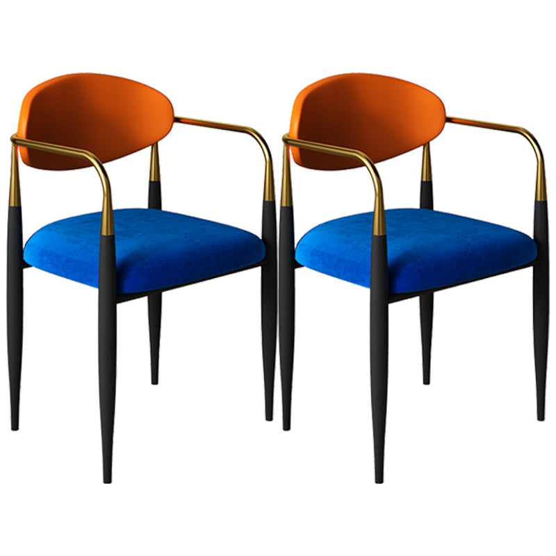 Glam Metal Home Dining Arm Chair Open Back Dining Room Chair in Black Orange Blue 2 Piece Set Clearhalo 'Dining Chairs' 'Dining Tables & Seating' 'dining_chair' 'furn' 'furn_dining_chair' 'Furniture' 'furniture_dining_chair' 'Kitchen & Dining Furniture' 4854671
