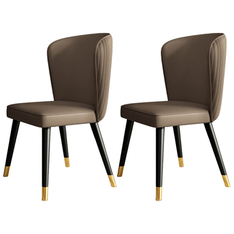 Glam Style Armless Chair Wood PU Leather Parsons Dining Chairs for Kitchen Khaki 2 Piece Set Clearhalo 'Dining Chairs' 'Dining Tables & Seating' 'dining_chair' 'furn' 'furn_dining_chair' 'Furniture' 'furniture_dining_chair' 'Kitchen & Dining Furniture' 4854698