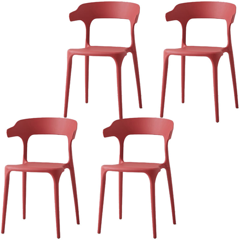 Scandinavian Plastic Home Dining Side Chair Open Back Dining Side Chair Red 4 Piece Set Clearhalo 'Dining Chairs' 'Dining Tables & Seating' 'dining_chair' 'furn' 'furn_dining_chair' 'Furniture' 'furniture_dining_chair' 'Kitchen & Dining Furniture' 4854725