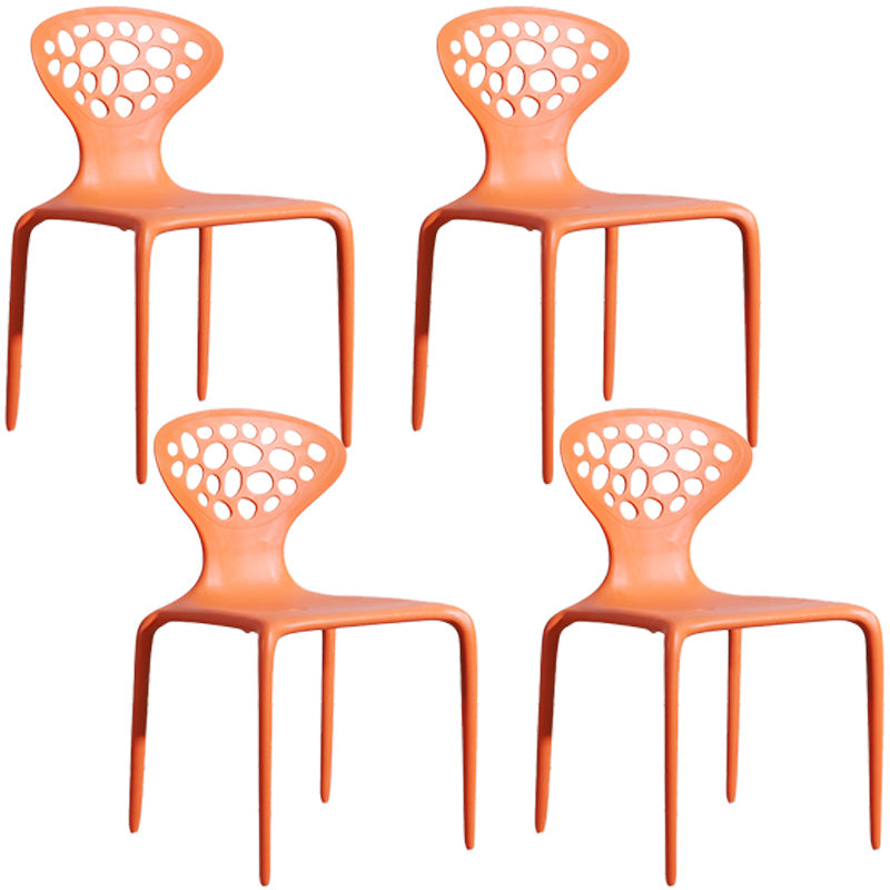 Scandinavian Plastic Patio Dining Side Chair Open Back Dining Side Chair Orange 4 Piece Set Clearhalo 'Dining Chairs' 'Dining Tables & Seating' 'dining_chair' 'furn' 'furn_dining_chair' 'Furniture' 'furniture_dining_chair' 'Kitchen & Dining Furniture' 4854836