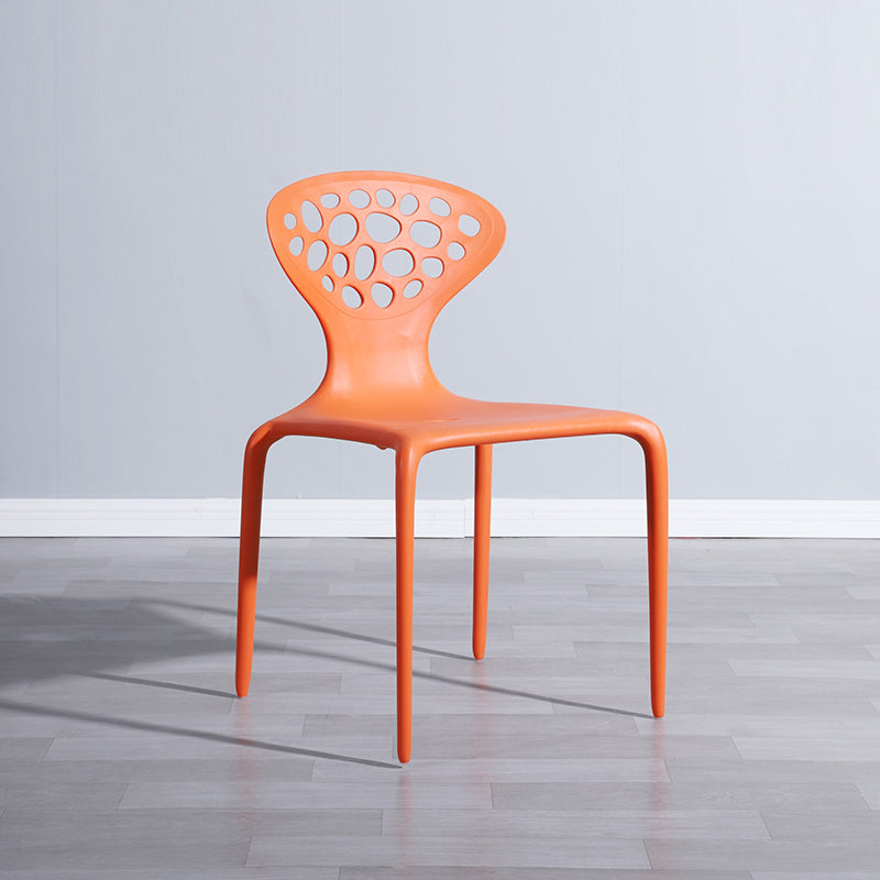 Scandinavian Plastic Patio Dining Side Chair Open Back Dining Side Chair Orange 1 Piece Clearhalo 'Dining Chairs' 'Dining Tables & Seating' 'dining_chair' 'furn' 'furn_dining_chair' 'Furniture' 'furniture_dining_chair' 'Kitchen & Dining Furniture' 4854837