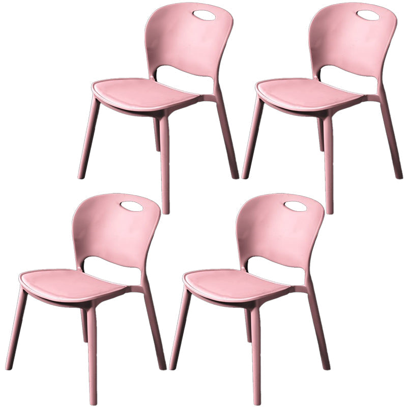 Nordic Style Armless Chair Plastic Open Back Dining Side Chair (Set of 4) Pink Set of 4 Clearhalo 'Dining Chairs' 'Dining Tables & Seating' 'dining_chair' 'Furniture' 'furniture_dining_chair' 'Kitchen & Dining Furniture' 4854894