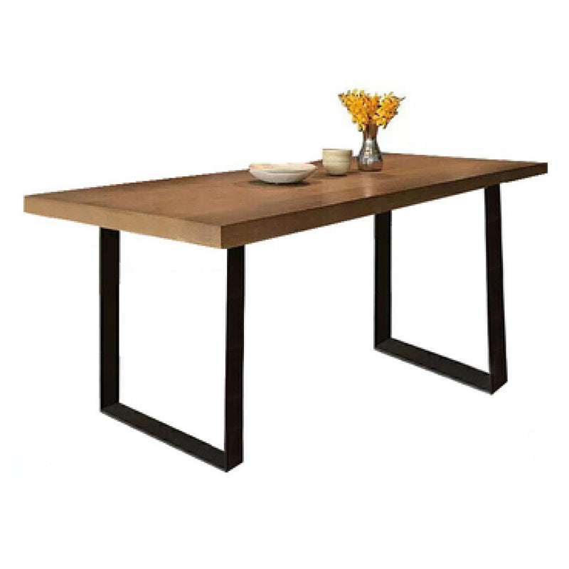 Industrial Rectangle Wood Table Standard Height Dining Table with Double Pedestal Base Walnut Without Chairs Clearhalo 'Dining Tables & Seating' 'Dining Tables' 'dining_table' 'furn' 'furn_dining_table' 'Furniture' 'furniture_dining_table' 'Kitchen & Dining Furniture' 'kitchen' 'kitchen_dining_table' 4854930