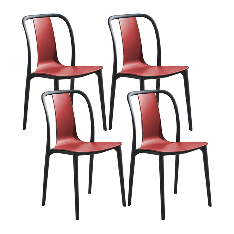 Modern Style Stackable Plastic Chair Slat Back Stacking Side Chair (Set of 2/4) Red Set of 4 Clearhalo 'Dining Chairs' 'Dining Tables & Seating' 'dining_chair' 'Furniture' 'furniture_dining_chair' 'Kitchen & Dining Furniture' 4854961