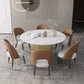 Glam 1/7 Pieces Dining Set Circular Stone Dining Table for Kitchen 7 Pieces: Table, 6 Beige Chairs Clearhalo 'Dining Room Sets' 'Dining Tables & Seating' 'dining_room_set' 'furn' 'furn_dining_room_set' 'Furniture' 'furniture_dining_room_set' 'Kitchen & Dining Furniture' 4854967