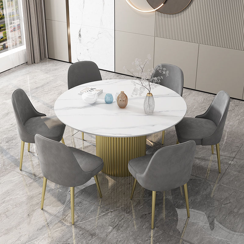 Glam 1/7 Pieces Dining Set Circular Stone Dining Table for Kitchen 7 Pieces: Table, 6 Grey Chairs Clearhalo 'Dining Room Sets' 'Dining Tables & Seating' 'dining_room_set' 'furn' 'furn_dining_room_set' 'Furniture' 'furniture_dining_room_set' 'Kitchen & Dining Furniture' 4854970
