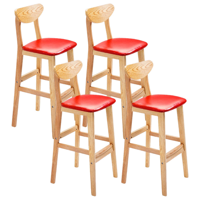 Minimalist Style Wooden Barstool for Home Use Upholstered Stools with Cushion Red Natural Leather Clearhalo 'Bar Furniture' 'Bar Stools' 'bar_stools' 'furn' 'furn_bar_stools' 'Furniture' 'furniture_bar_stools' 'Kitchen & Dining Furniture' 4855043