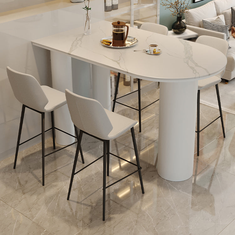 Glam Iron Bar Dining Table with White Stone Top Indoor Bistro Table 55.1"L x 21.7"W x 39.4"H White Without Chairs Clearhalo 'Bar Furniture' 'Bar Tables' 'bar_tables' 'furn' 'furn_bar_tables' 'Furniture' 'furniture_bar_tables' 'Kitchen & Dining Furniture' 4855074