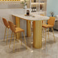 Glam Iron Bar Dining Table with White Stone Top Indoor Bistro Table 63"L x 21.7"W x 39.4"H Gold Without Chairs Clearhalo 'Bar Furniture' 'Bar Tables' 'bar_tables' 'furn' 'furn_bar_tables' 'Furniture' 'furniture_bar_tables' 'Kitchen & Dining Furniture' 4855076