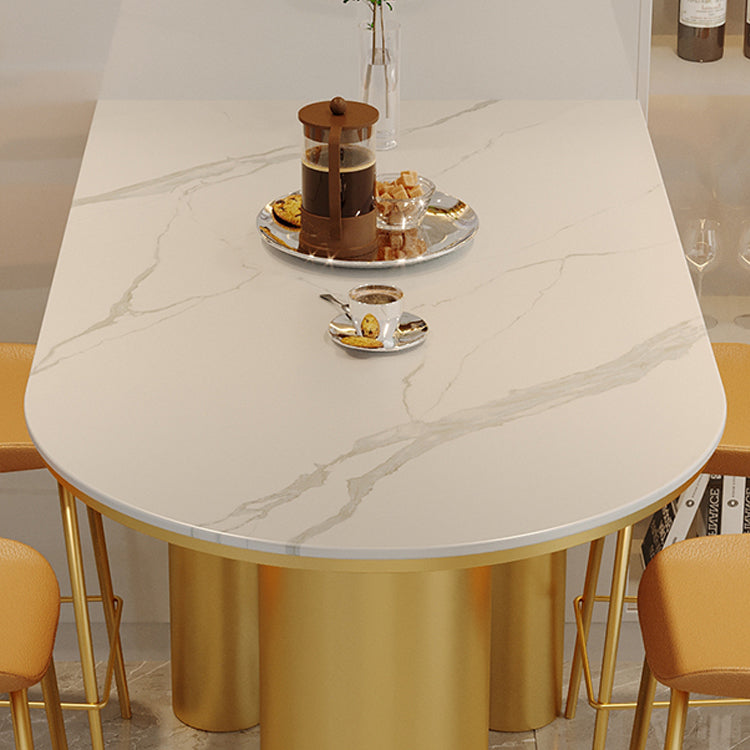 Glam Iron Bar Dining Table with White Stone Top Indoor Bistro Table Clearhalo 'Bar Furniture' 'Bar Tables' 'bar_tables' 'furn' 'furn_bar_tables' 'Furniture' 'furniture_bar_tables' 'Kitchen & Dining Furniture' 4855079