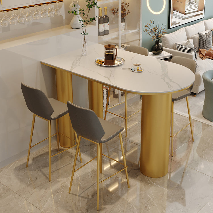 Glam Iron Bar Dining Table with White Stone Top Indoor Bistro Table Clearhalo 'Bar Furniture' 'Bar Tables' 'bar_tables' 'furn' 'furn_bar_tables' 'Furniture' 'furniture_bar_tables' 'Kitchen & Dining Furniture' 4855083