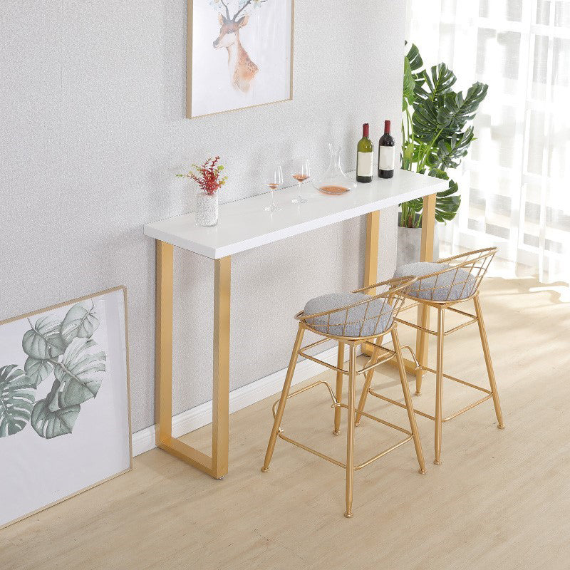 Glam Iron Indoor Bar Dining Table Rectangle White Wood Bistro Table with Sled Pedestal 110.2"L x 15.7"W x 41.3"H Without Chairs Clearhalo 'Bar Furniture' 'Bar Tables' 'bar_tables' 'furn' 'furn_bar_tables' 'Furniture' 'furniture_bar_tables' 'Kitchen & Dining Furniture' 4855091