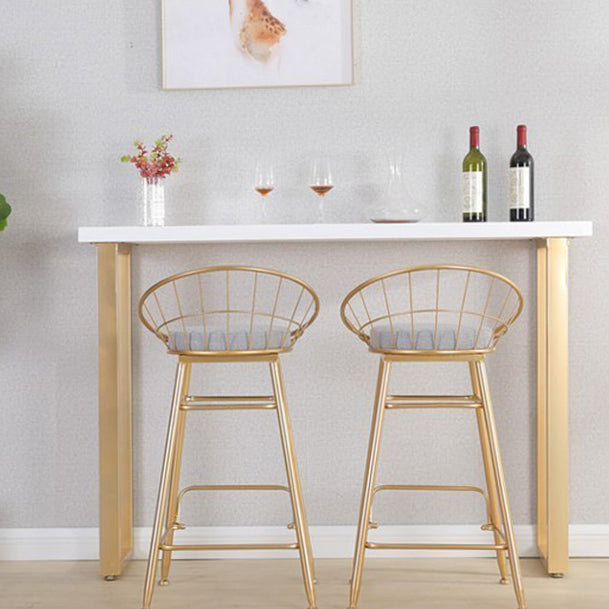 Glam Iron Indoor Bar Dining Table Rectangle White Wood Bistro Table with Sled Pedestal 86.6"L x 15.7"W x 41.3"H Without Chairs Clearhalo 'Bar Furniture' 'Bar Tables' 'bar_tables' 'furn' 'furn_bar_tables' 'Furniture' 'furniture_bar_tables' 'Kitchen & Dining Furniture' 4855093