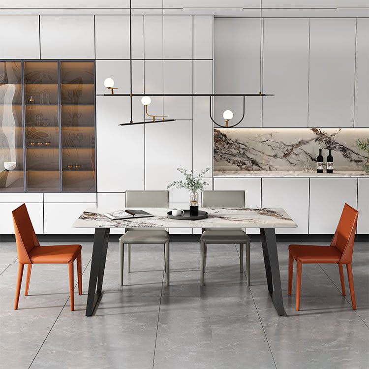 Modern 1/4/5/7 Pieces Dinette Set with Sintered Stone Top Rectangle Dining Table Set 5 Pieces: Table, 2 Grey+2 Orange Chairs Clearhalo 'Dining Room Sets' 'Dining Tables & Seating' 'dining_room_set' 'furn' 'furn_dining_room_set' 'Furniture' 'furniture_dining_room_set' 'Kitchen & Dining Furniture' 4855185
