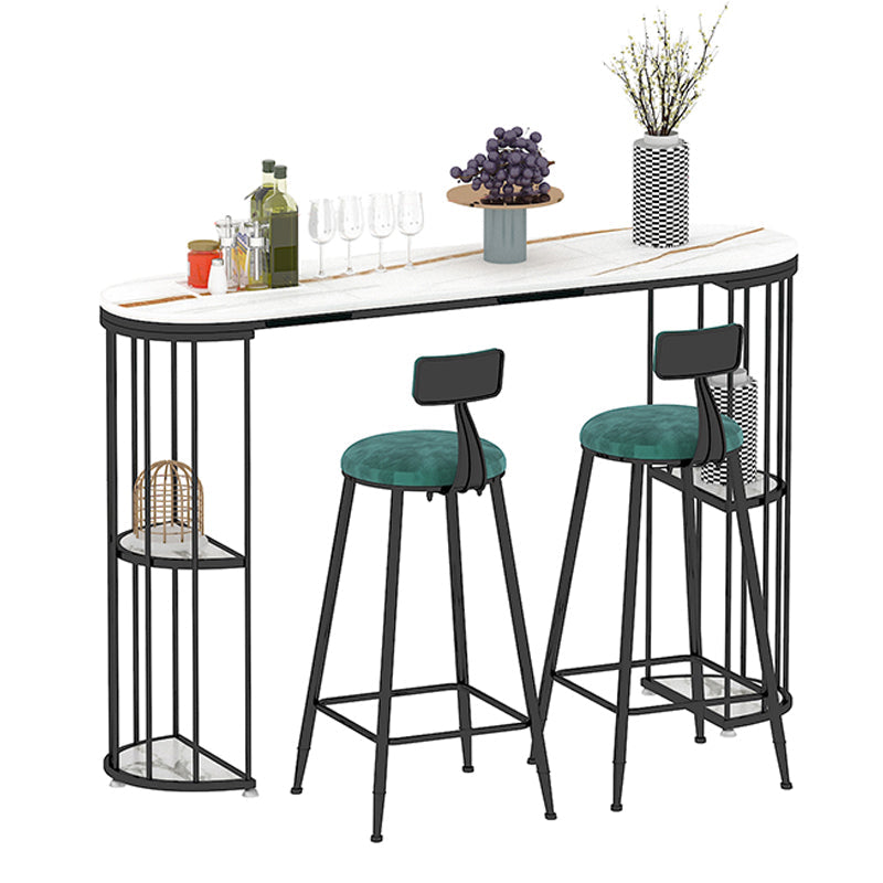 Glam Iron Bistro Table Stone Top Oval Indoor Bar Dining Table with 2-Shelf Black White Clearhalo 'Bar Furniture' 'Bar Tables' 'bar_tables' 'furn' 'furn_bar_tables' 'Furniture' 'furniture_bar_tables' 'Kitchen & Dining Furniture' 4855204