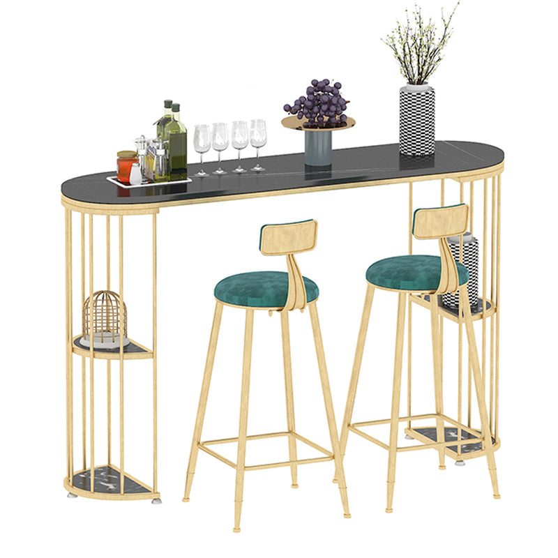 Glam Iron Bistro Table Stone Top Oval Indoor Bar Dining Table with 2-Shelf Gold Black Clearhalo 'Bar Furniture' 'Bar Tables' 'bar_tables' 'furn' 'furn_bar_tables' 'Furniture' 'furniture_bar_tables' 'Kitchen & Dining Furniture' 4855207