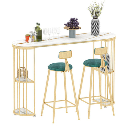 Glam Iron Bistro Table Stone Top Oval Indoor Bar Dining Table with 2-Shelf Gold White Clearhalo 'Bar Furniture' 'Bar Tables' 'bar_tables' 'furn' 'furn_bar_tables' 'Furniture' 'furniture_bar_tables' 'Kitchen & Dining Furniture' 4855208