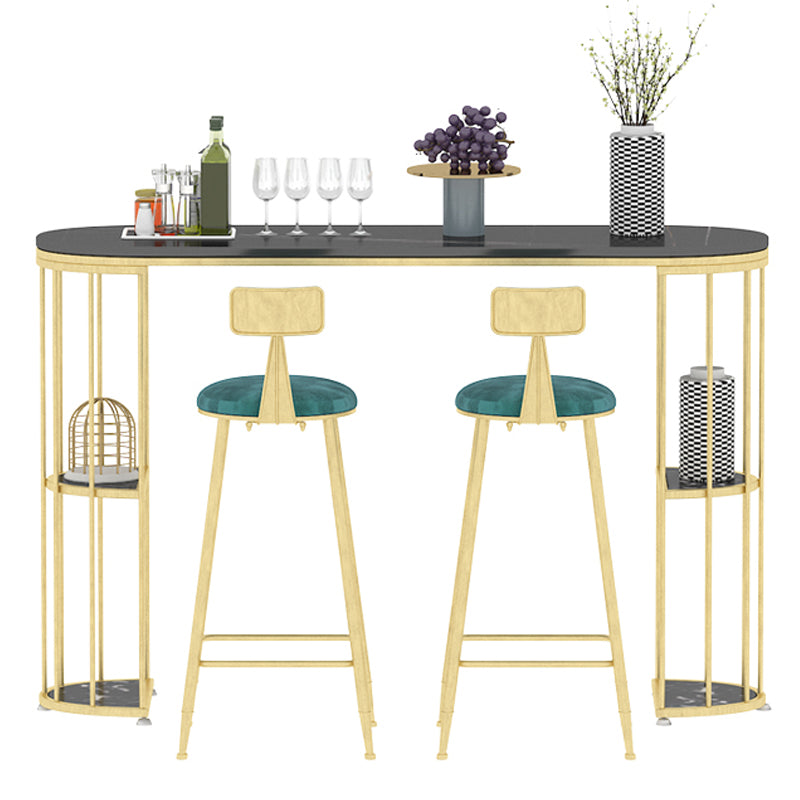 Glam Iron Bistro Table Stone Top Oval Indoor Bar Dining Table with 2-Shelf Clearhalo 'Bar Furniture' 'Bar Tables' 'bar_tables' 'furn' 'furn_bar_tables' 'Furniture' 'furniture_bar_tables' 'Kitchen & Dining Furniture' 4855210