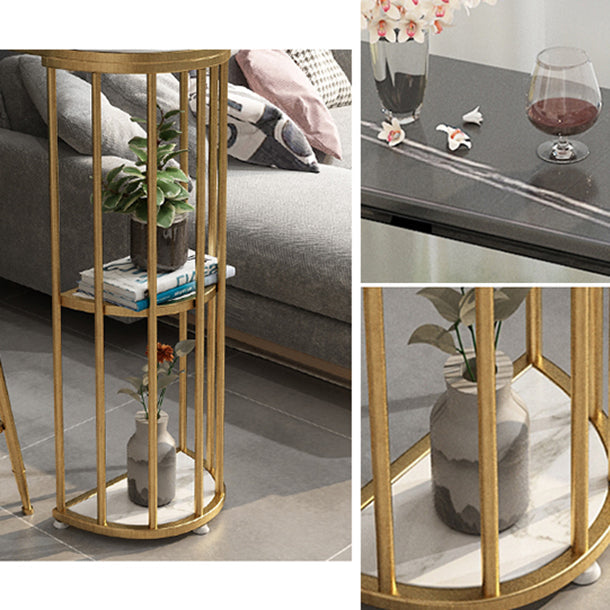 Glam Iron Bistro Table Stone Top Oval Indoor Bar Dining Table with 2-Shelf Clearhalo 'Bar Furniture' 'Bar Tables' 'bar_tables' 'furn' 'furn_bar_tables' 'Furniture' 'furniture_bar_tables' 'Kitchen & Dining Furniture' 4855211