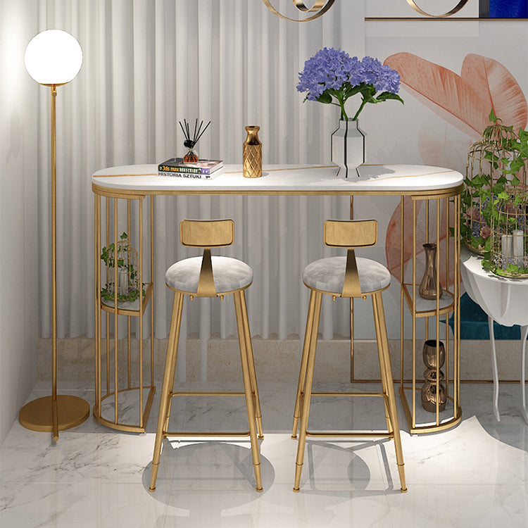 Glam Iron Bistro Table Stone Top Oval Indoor Bar Dining Table with 2-Shelf Clearhalo 'Bar Furniture' 'Bar Tables' 'bar_tables' 'furn' 'furn_bar_tables' 'Furniture' 'furniture_bar_tables' 'Kitchen & Dining Furniture' 4855213