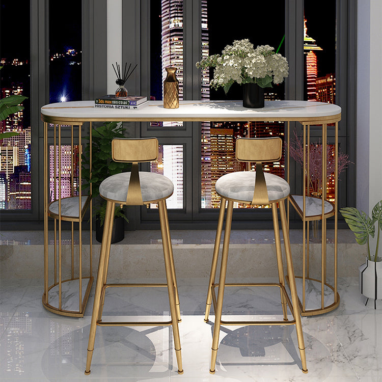 Glam Iron Bistro Table Stone Top Oval Indoor Bar Dining Table with 2-Shelf Clearhalo 'Bar Furniture' 'Bar Tables' 'bar_tables' 'furn' 'furn_bar_tables' 'Furniture' 'furniture_bar_tables' 'Kitchen & Dining Furniture' 4855214