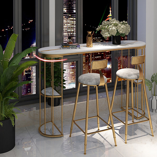 Glam Iron Bistro Table Stone Top Oval Indoor Bar Dining Table with 2-Shelf Clearhalo 'Bar Furniture' 'Bar Tables' 'bar_tables' 'furn' 'furn_bar_tables' 'Furniture' 'furniture_bar_tables' 'Kitchen & Dining Furniture' 4855215
