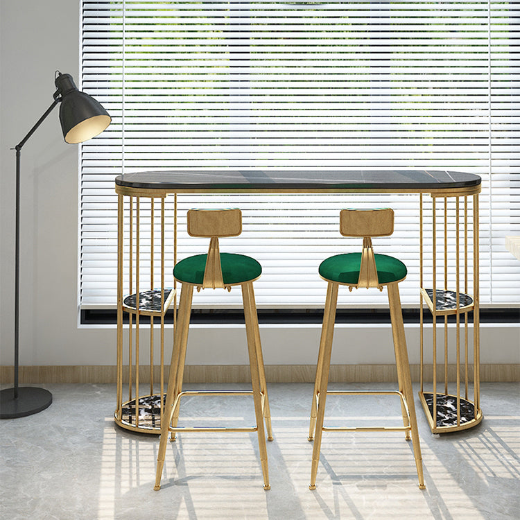Glam Iron Bistro Table Stone Top Oval Indoor Bar Dining Table with 2-Shelf Clearhalo 'Bar Furniture' 'Bar Tables' 'bar_tables' 'furn' 'furn_bar_tables' 'Furniture' 'furniture_bar_tables' 'Kitchen & Dining Furniture' 4855217