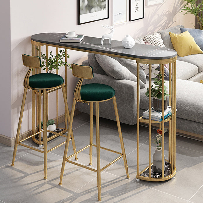 Glam Iron Bistro Table Stone Top Oval Indoor Bar Dining Table with 2-Shelf Clearhalo 'Bar Furniture' 'Bar Tables' 'bar_tables' 'furn' 'furn_bar_tables' 'Furniture' 'furniture_bar_tables' 'Kitchen & Dining Furniture' 4855218