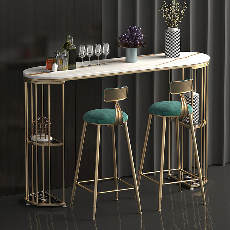 Glam Iron Bistro Table Stone Top Oval Indoor Bar Dining Table with 2-Shelf Clearhalo 'Bar Furniture' 'Bar Tables' 'bar_tables' 'furn' 'furn_bar_tables' 'Furniture' 'furniture_bar_tables' 'Kitchen & Dining Furniture' 4855219