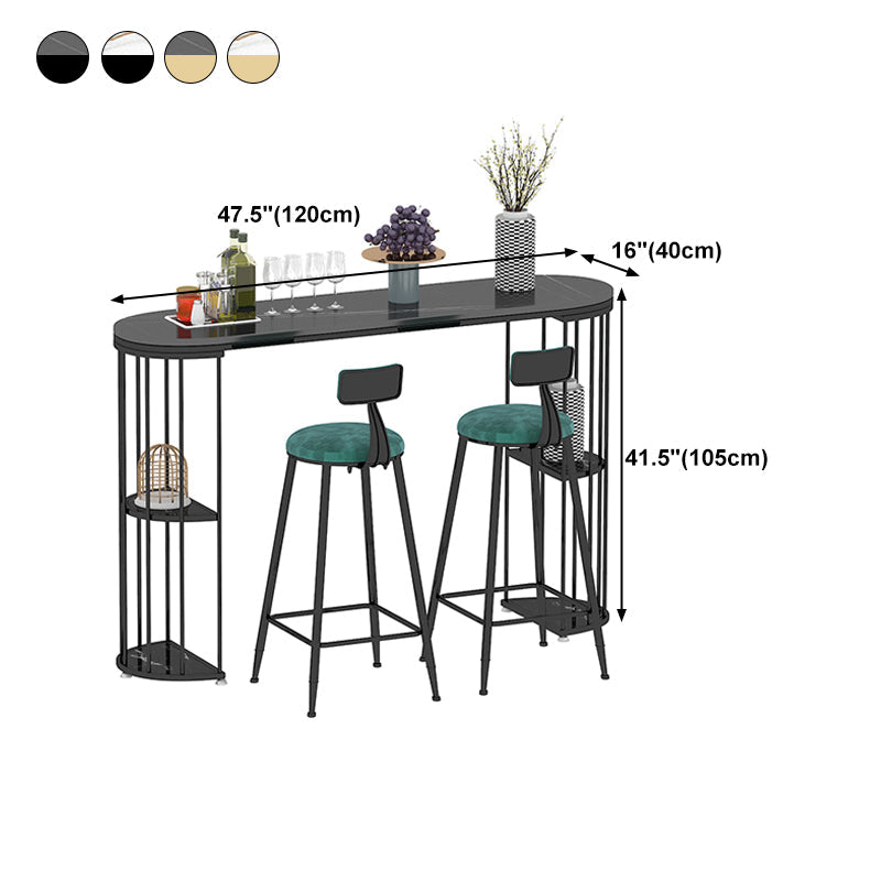 Glam Iron Bistro Table Stone Top Oval Indoor Bar Dining Table with 2-Shelf Clearhalo 'Bar Furniture' 'Bar Tables' 'bar_tables' 'furn' 'furn_bar_tables' 'Furniture' 'furniture_bar_tables' 'Kitchen & Dining Furniture' 4855220
