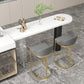 Modern Iron Bar Dining Table with Stone Top Engineered Wood Indoor Bistro Table 63"L x 15.7"W x 41.3"H White-Black Without Chairs Clearhalo 'Bar Furniture' 'Bar Tables' 'bar_tables' 'furn' 'furn_bar_tables' 'Furniture' 'furniture_bar_tables' 'Kitchen & Dining Furniture' 4855227