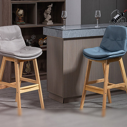 Scandinavian Upholstered Footrest Low Back Stool 27.95'' Rubberwood Bar Stool Clearhalo 'Bar Furniture' 'Bar Stools' 'bar_stools' 'Furniture' 'furniture_bar_stools' 'Kitchen & Dining Furniture' 4855275