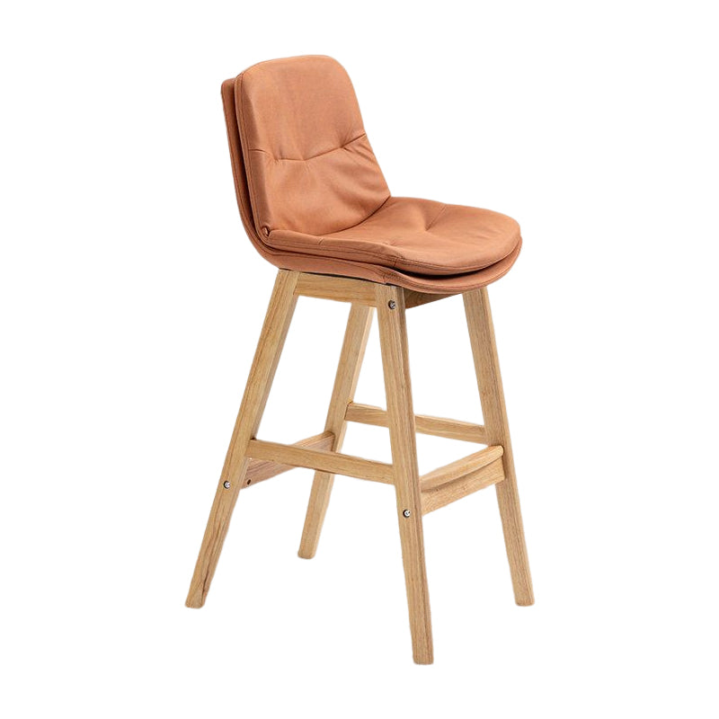 Scandinavian Upholstered Footrest Low Back Stool 27.95'' Rubberwood Bar Stool Orange Natural 1 Piece Clearhalo 'Bar Furniture' 'Bar Stools' 'bar_stools' 'Furniture' 'furniture_bar_stools' 'Kitchen & Dining Furniture' 4855276