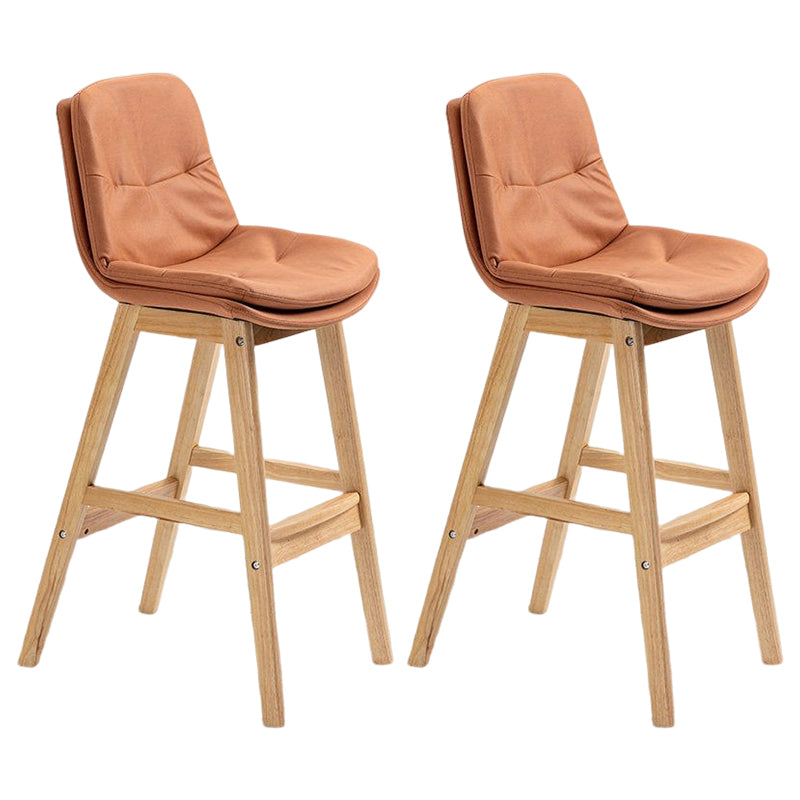 Scandinavian Upholstered Footrest Low Back Stool 27.95'' Rubberwood Bar Stool Orange Natural Set of 2 Clearhalo 'Bar Furniture' 'Bar Stools' 'bar_stools' 'Furniture' 'furniture_bar_stools' 'Kitchen & Dining Furniture' 4855277