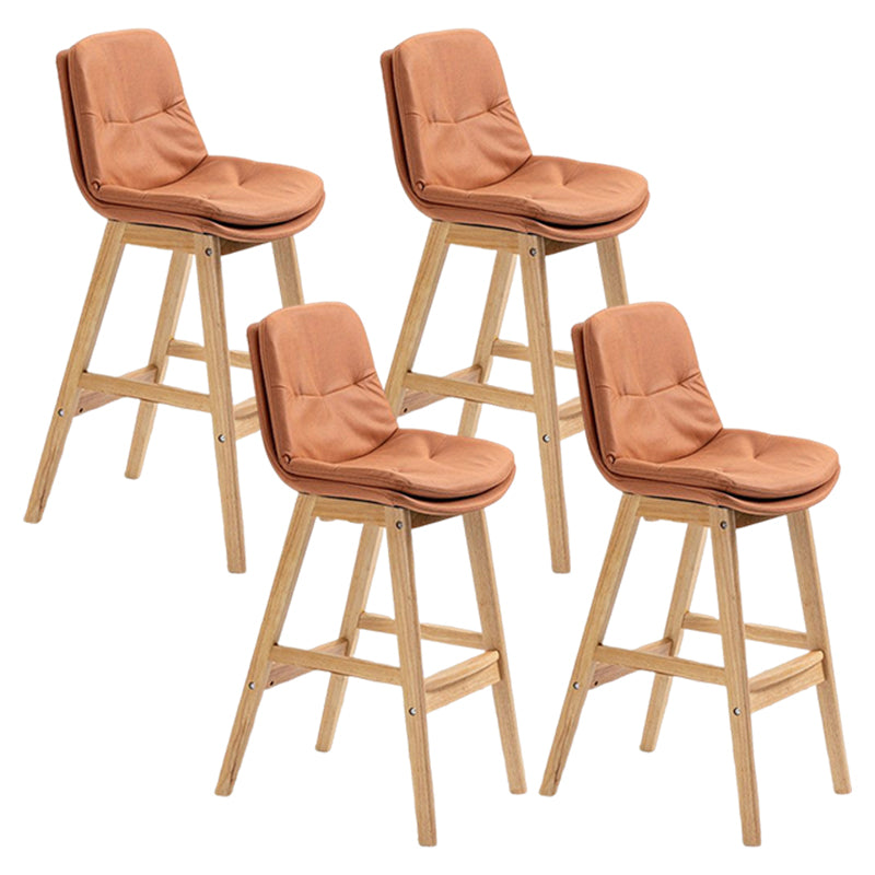 Scandinavian Upholstered Footrest Low Back Stool 27.95'' Rubberwood Bar Stool Orange Natural Set of 4 Clearhalo 'Bar Furniture' 'Bar Stools' 'bar_stools' 'Furniture' 'furniture_bar_stools' 'Kitchen & Dining Furniture' 4855280
