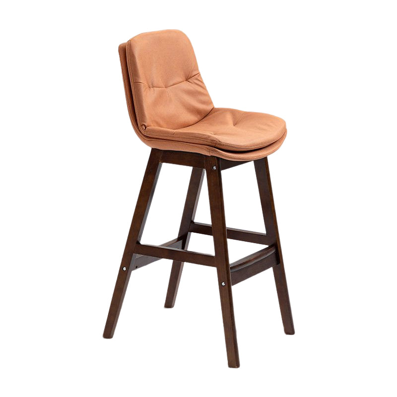 Scandinavian Upholstered Footrest Low Back Stool 27.95'' Rubberwood Bar Stool Orange Brown 1 Piece Clearhalo 'Bar Furniture' 'Bar Stools' 'bar_stools' 'Furniture' 'furniture_bar_stools' 'Kitchen & Dining Furniture' 4855282