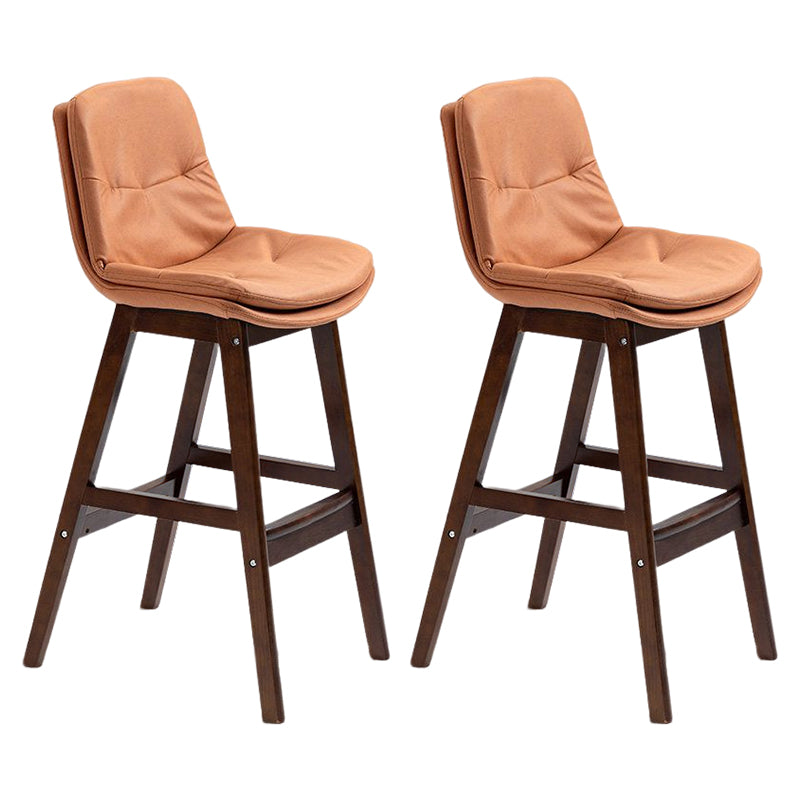Scandinavian Upholstered Footrest Low Back Stool 27.95'' Rubberwood Bar Stool Orange Brown Set of 2 Clearhalo 'Bar Furniture' 'Bar Stools' 'bar_stools' 'Furniture' 'furniture_bar_stools' 'Kitchen & Dining Furniture' 4855283